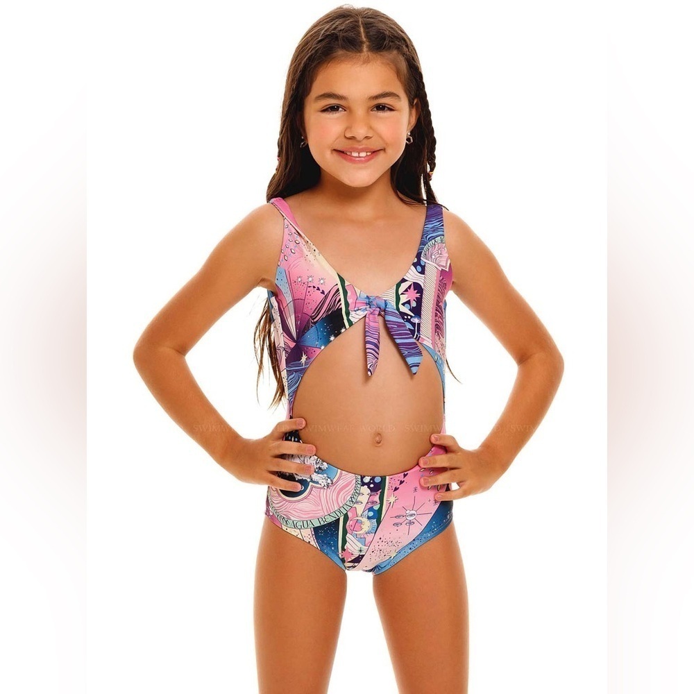 NWT Agua Bendita Iliana Eter One Piece Swimsuit Pink Celestial Girls Size 2